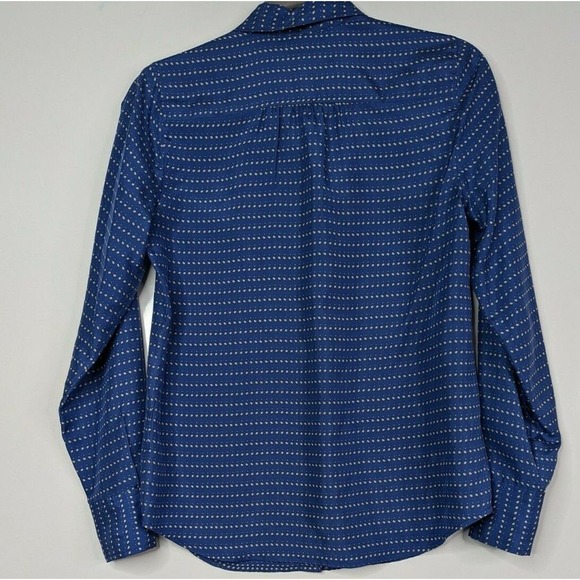 J Crew 0 Blythe 100% Silk Button Up Blue Polka Dot Career Shirt Blouse - Picture 10 of 10